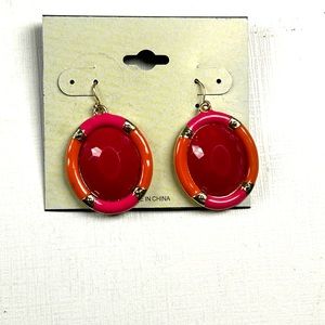 Pink and Orange Oval Costume Earrings C-5